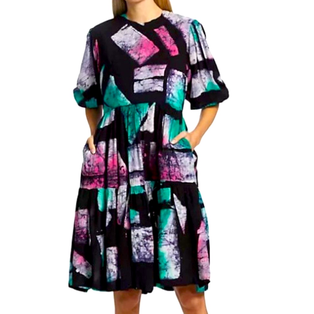 Abstract Print Black Dress
